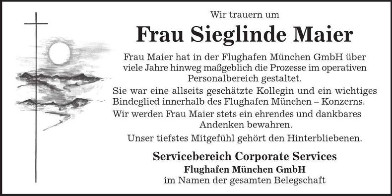Traueranzeige Sieglinde Maier