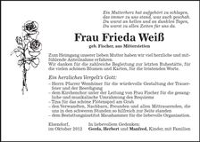 Traueranzeige Frieda Weiß