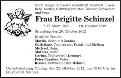 Traueranzeige Brigitte Schinzel