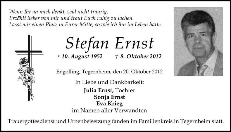 Traueranzeige Stefan Ernst