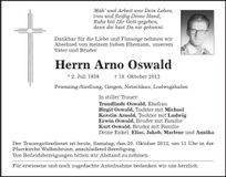 Traueranzeige Arno Oswald