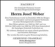 Traueranzeige Josef Weber