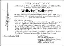 Traueranzeige Wilhelm Rädlinger