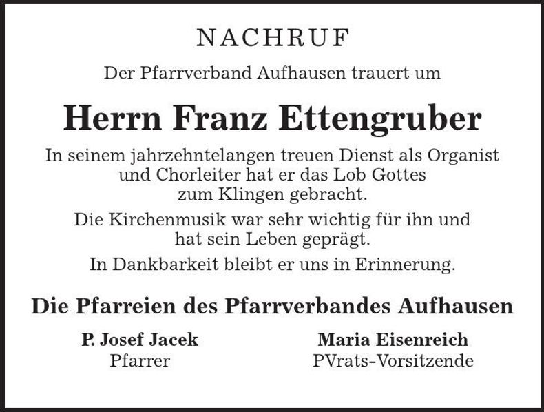 Traueranzeige Franz Ettengruber