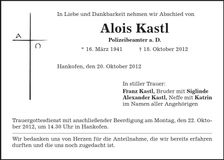 Traueranzeige Alois Kastl