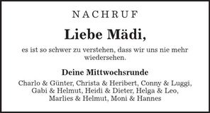 Traueranzeige  Mädi