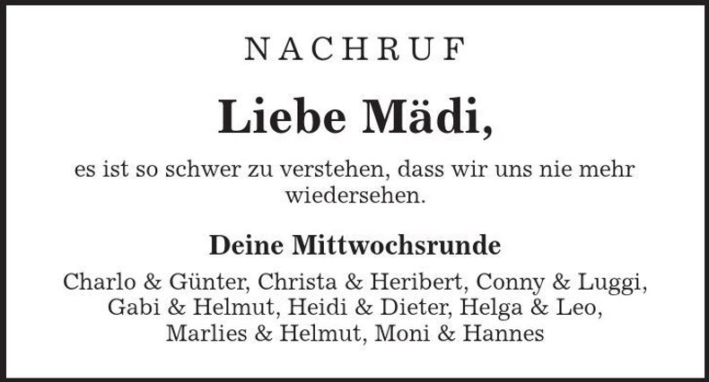 Traueranzeige  Mädi