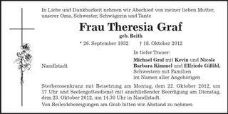 Traueranzeige Theresia Graf