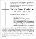Traueranzeige Peter Christian