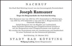 Traueranzeige Joseph Ramsauer