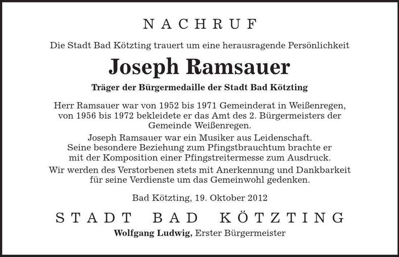 Traueranzeige Joseph Ramsauer