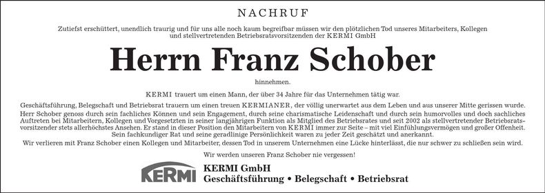 Traueranzeige Franz Schober