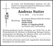 Traueranzeige Andreas Sutter
