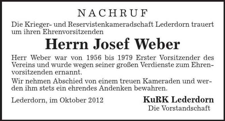 Traueranzeige Josef Weber