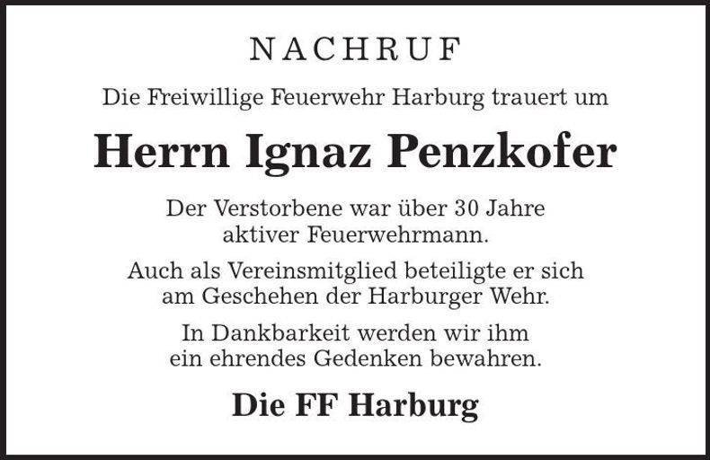 Traueranzeige Ignaz Penzkofer