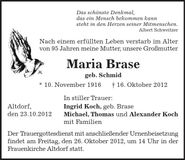 Traueranzeige Maria Brase