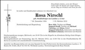 Traueranzeige Rosa Nirschl