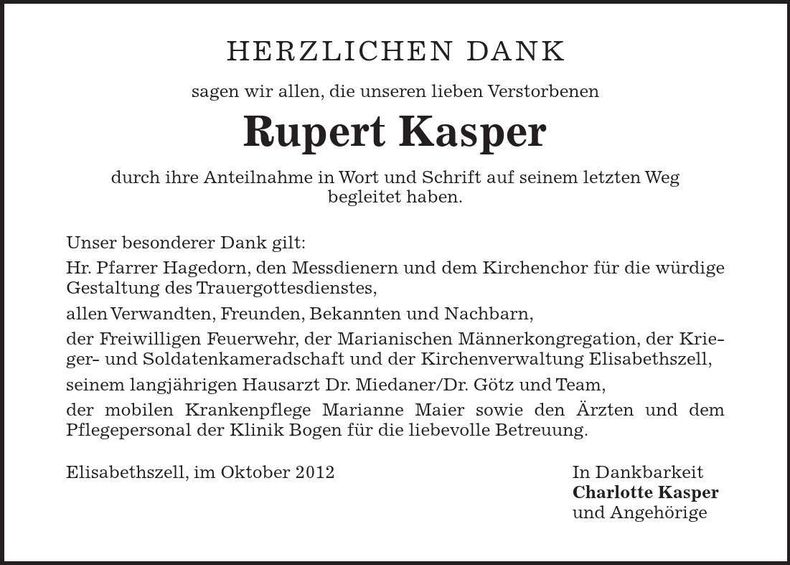 Traueranzeige Rupert Kasper