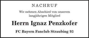 Traueranzeige Ignaz Penzkofer