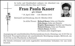 Traueranzeige Paula Kauer