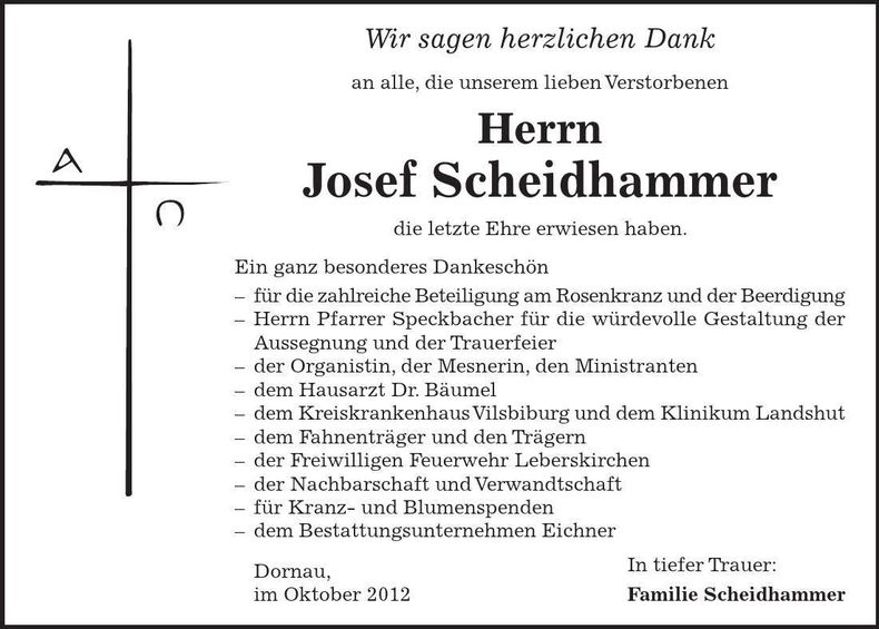 Traueranzeige Josef Scheidhammer
