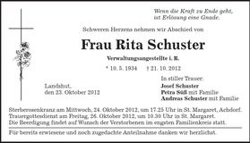 Traueranzeige Rita Schuster