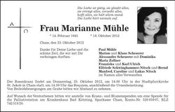 Traueranzeige Marianne Mühle