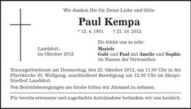 Traueranzeige Paul Kempa