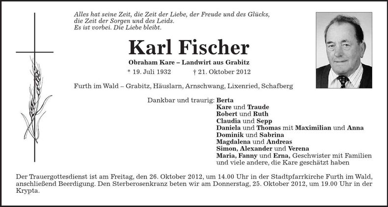 Traueranzeige Karl Fischer