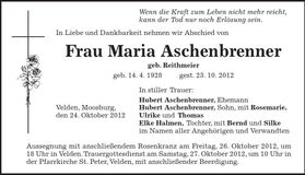 Traueranzeige Maria Aschenbrenner