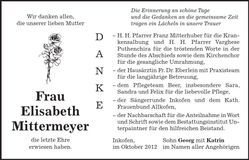 Traueranzeige Elisabeth Mittermeyer