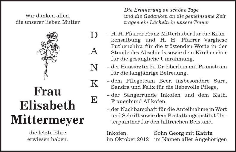 Traueranzeige Elisabeth Mittermeyer