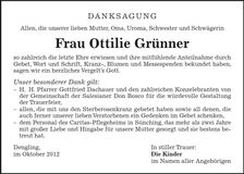 Traueranzeige Ottilie Grünner