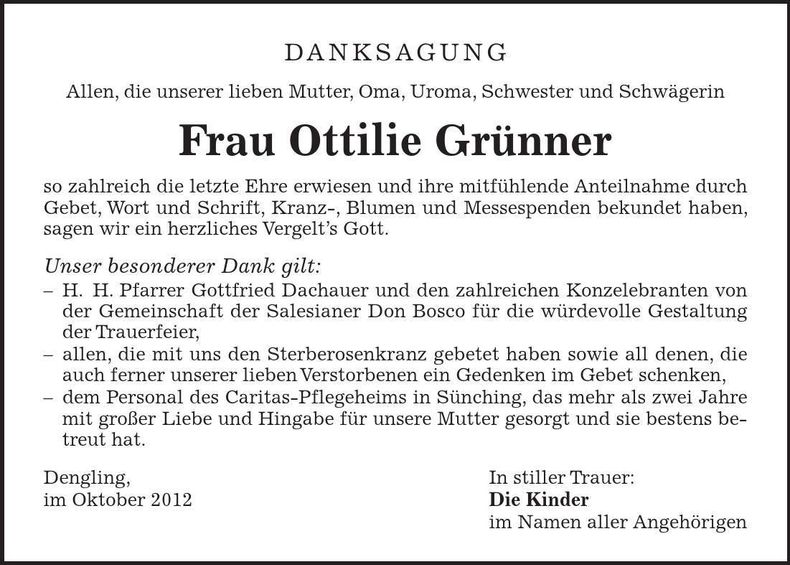 Traueranzeige Ottilie Grünner