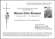 Traueranzeige Otto Kroner