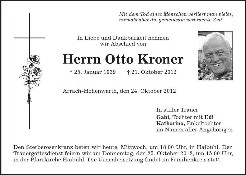 Traueranzeige Otto Kroner