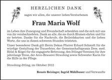 Traueranzeige Maria Wolf