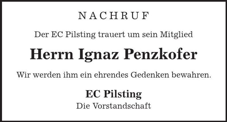 Traueranzeige Ignaz Penzkofer
