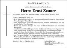 Traueranzeige Ernst Zeuner