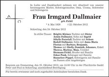 Traueranzeige Irmgard Dallmaier
