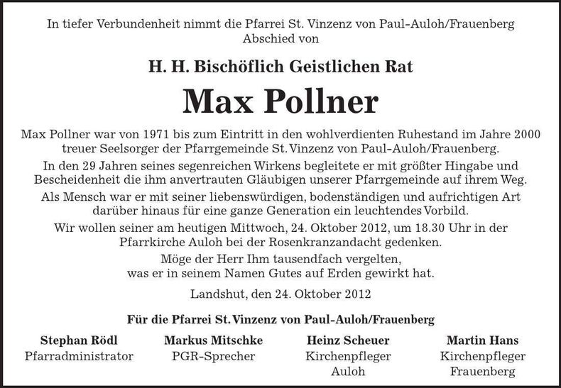 Traueranzeige Max Pollner
