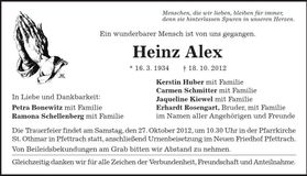 Traueranzeige Heinz Alex