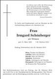 Traueranzeige Irmgard Schönberger