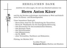 Traueranzeige Anton Käser