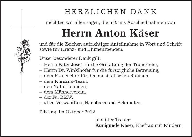 Traueranzeige Anton Käser