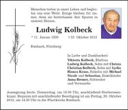 Traueranzeige Ludwig Kolbeck