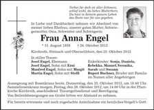 Traueranzeige Anna Engel