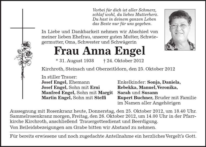 Traueranzeige Anna Engel