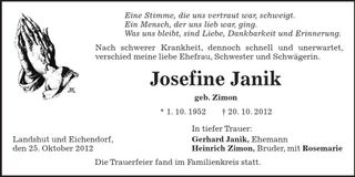 Traueranzeige Josefine Janik