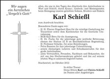 Traueranzeige Karl Schießl